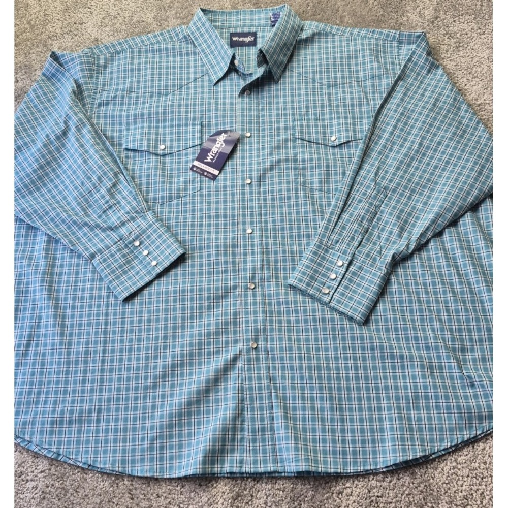 Wrangler Button Shirt Mens 4X Classic Long Sleeve Teal‎ Pearl Snaps NWT